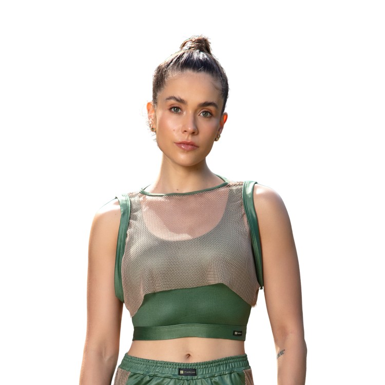 Cropped em Cirrê com Tela Sobreposta