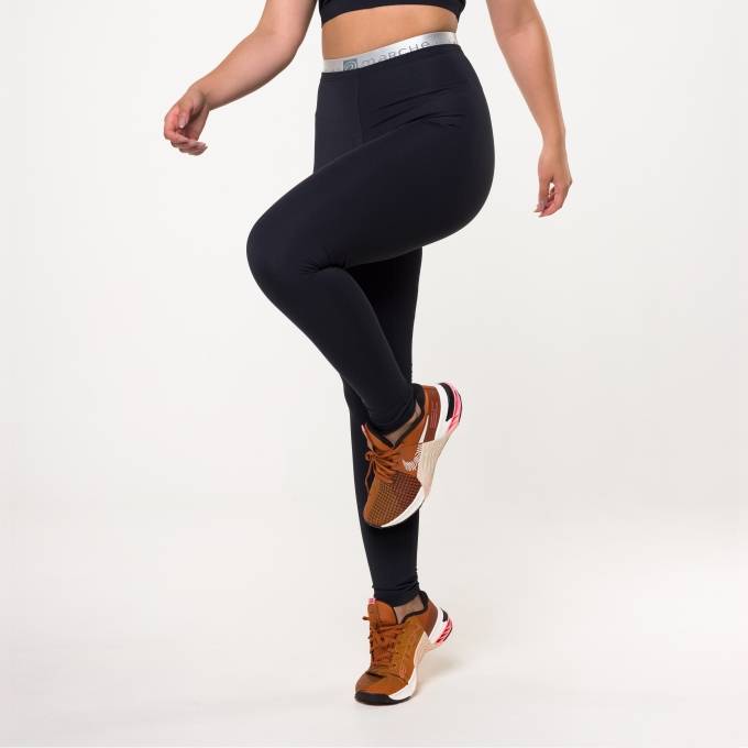 Calça Legging Preta com Elástico Personalizado na Cintura - Marche Fitwear