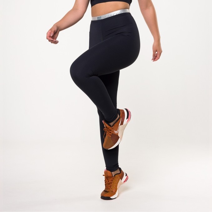 Calça Legging Preta com Elástico Personalizado na Cintura